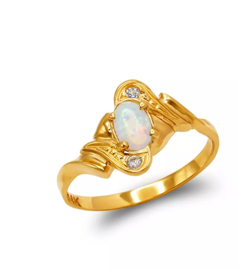 NEW 14K TWO TONE GOLD LADIES OPAL CZ RING (1 of 2)