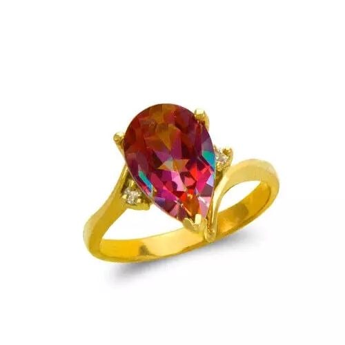 NEW 14K YELLOW GOLD LADIES MYSTIC CZ RING: NEW 14K YELLOW GOLD LADIES MYSTIC CZ RING 14K Yellow Gold Size 7 Approx. 11mm Stone, 11mm Center High Polished/Diamond Cut/Cubic Zirconia Weight: 3.4 Grams