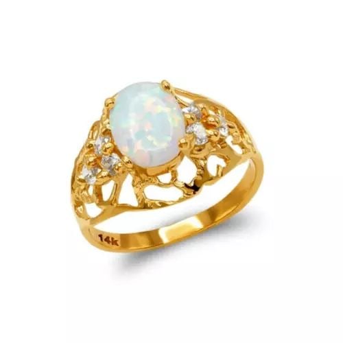 NEW 14K YELLOW GOLD LADIES OPAL CZ RING (1 of 2)