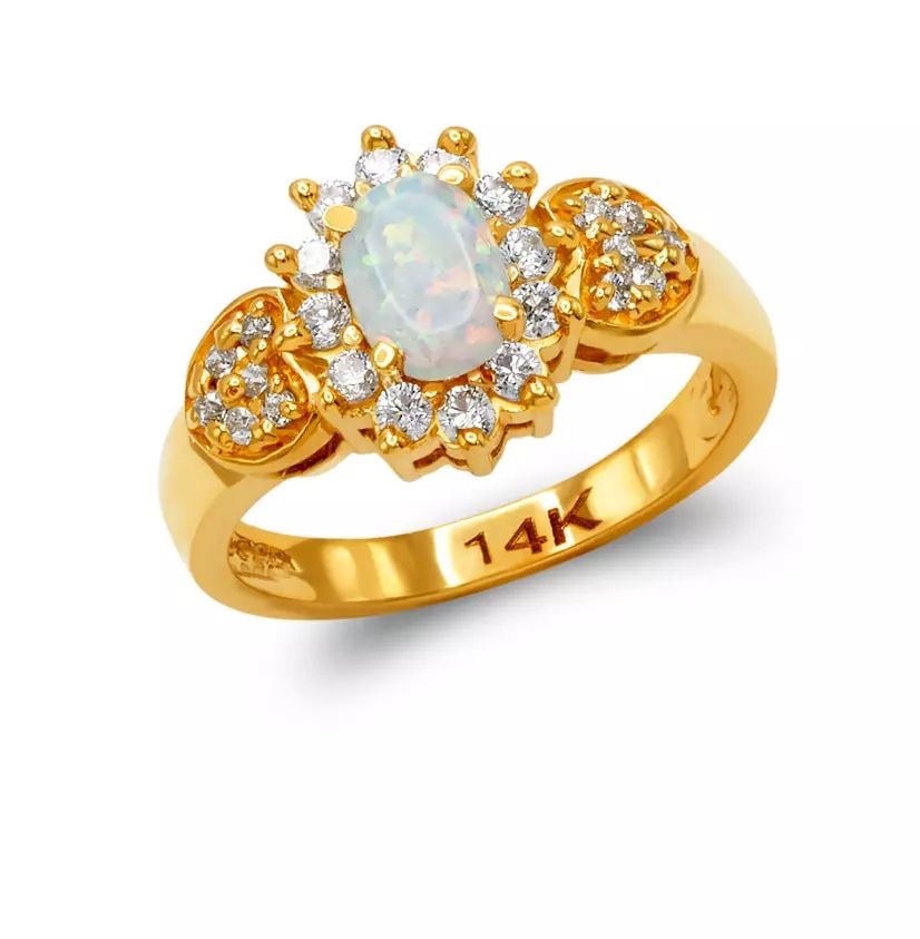 NEW 14K TWO TONE GOLD LADIES OPAL CZ RING: NEW 14K TWO TONE GOLD LADIES OPAL CZ RING 14K Two Tone Gold Size 7 Approx. 12mm High Polished/Cubic Zirconia Weight: 3.6 Grams