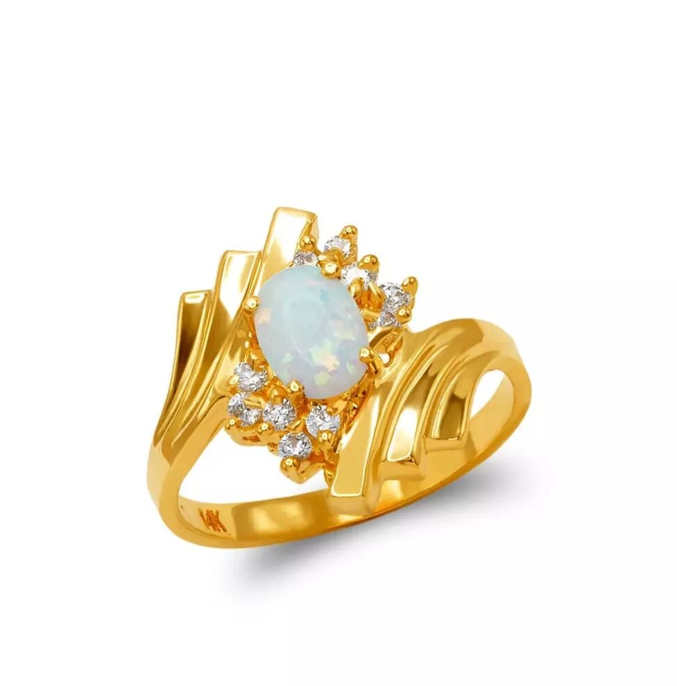 NEW 14K TWO TONE GOLD LADIES OPAL CZ RING (1 of 2)