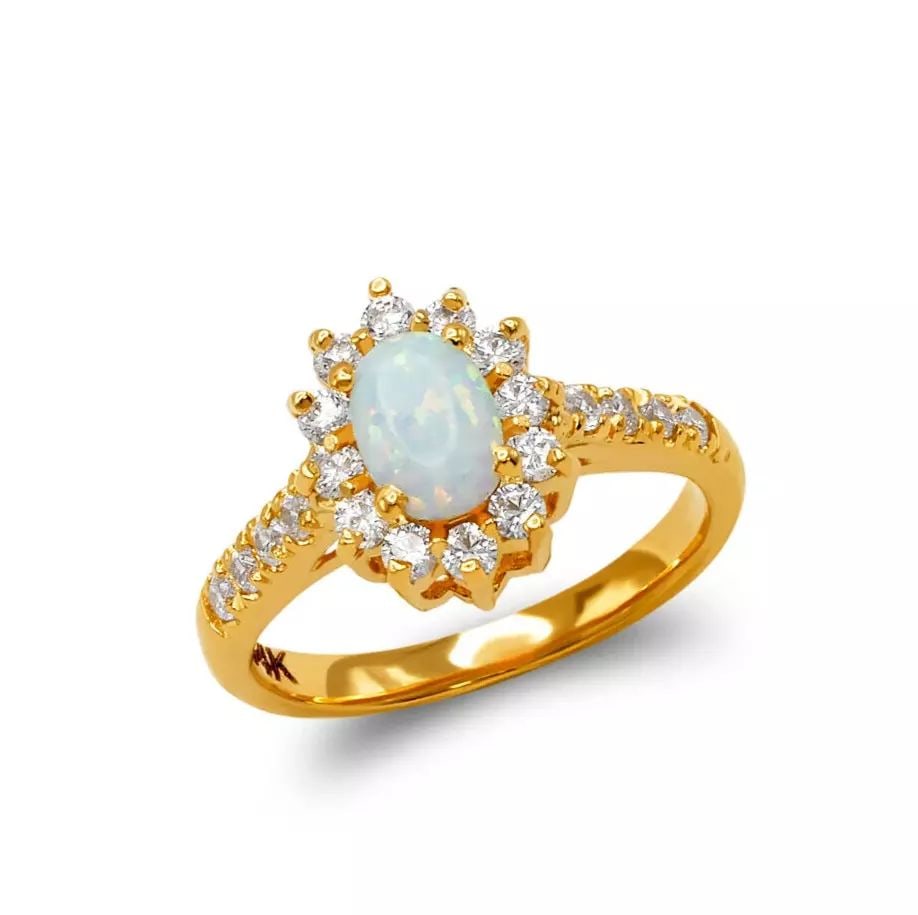 NEW 14K YELLOW GOLD LADIES OPAL CZ RING (1 of 2)
