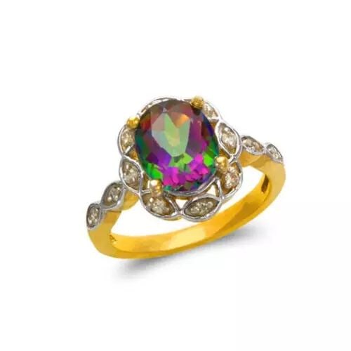 NEW 14K TWO TONE GOLD LADIES MYSTIC CZ RING (1 of 2)