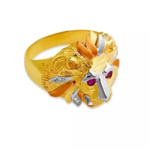 NEW 14K TRI COLOR GOLD MEN'S FANCY LION HEAD CZ RING (1 of 2)