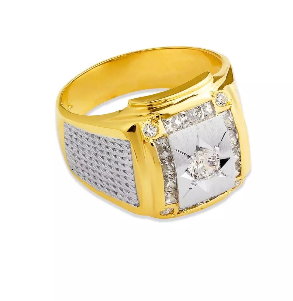 NEW 14K TWO TONE MEN'S FANCY CZ RING (1 of 2)