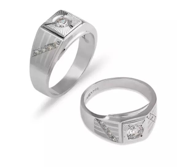 NEW 14K WHITE GOLD MEN'S FANCY COUPLE CZ RING (1 of 2)