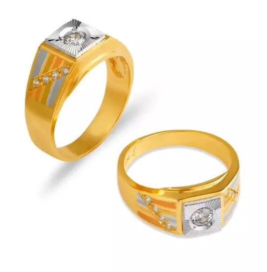 NEW 14K TRI COLOR GOLD MEN'S COUPLE CZ RING (1 of 2)