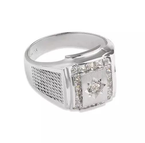 NEW 14K WHITE GOLD MEN'S FANCY CZ RING (1 of 2)