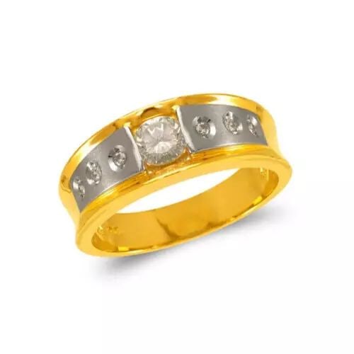 NEW 14K TWO TONE GOLD MEN'S FANCY COUPLE CZ RING: NEW 14K TWO TONE GOLD MEN'S FANCY COUPLE CZ RING 14K TWO TONE Gold Size 10 Approx. 8 mm High Polished/Cubic Zirconia Available as a Couple Set: Ladies Ring Weight: 7.4 Grams