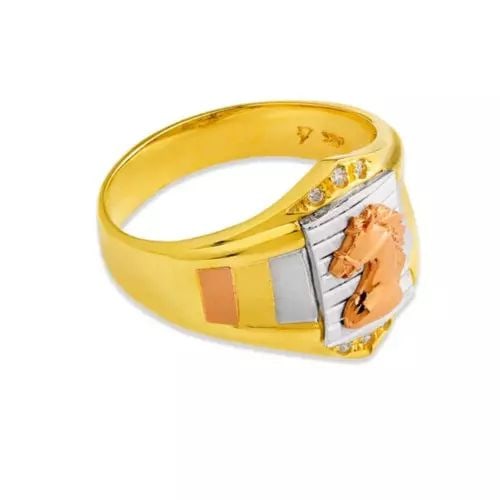 NEW 14K TRI COLOR GOLD MEN'S FANCY HORSE CZ RING (1 of 2)