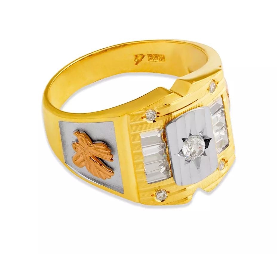 NEW 14K TRI COLOR GOLD MEN'S FANCY EAGLE CZ RING (1 of 2)
