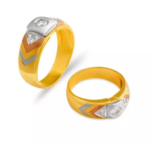 NEW 14K TRI COLOR GOLD LADIES COUPLE CZ RING (1 of 2)