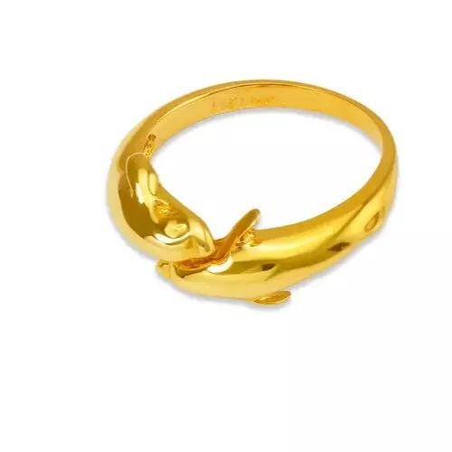 NEW 14K YELLOW GOLD LADIES DOUBLE DOLPHIN DESIGN RING (1 of 2)