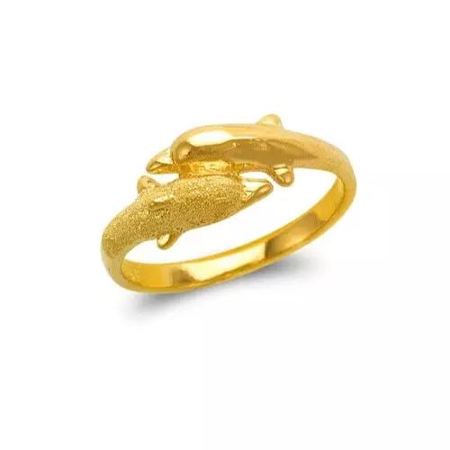 NEW 14K YELLOW GOLD LADIES DOUBLE DOLPHIN DESIGN RING (1 of 2)