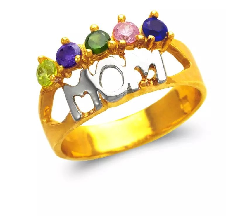 NEW 14K TWO TONE GOLD MOM CZ RING: NEW 14K TWO TONE GOLD MOM CZ RING 14K TWO TONE Gold Size 7 Approx.10mm High Polished/Cubic Zirconia Weight: 4.9 Grams