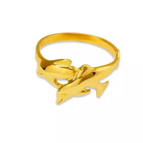 NEW 14K YELLOW GOLD LADIES DOUBLE DOLPHIN DESIGN RING (1 of 2)