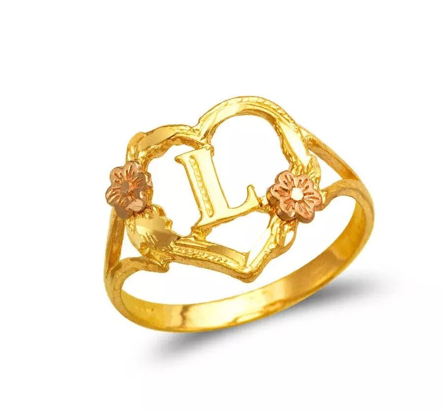 NEW 14K TWO TONE GOLD LADIES INITIAL HEART RING: NEW 14K TWO TONE GOLD LADIES INITIAL HEART RING 14K Two Tone Gold Size 7 Approx. 13mm Wide [Center] Letters Available From A-Z High Polished/Diamond Cut/Filigree Weight: 2 Grams