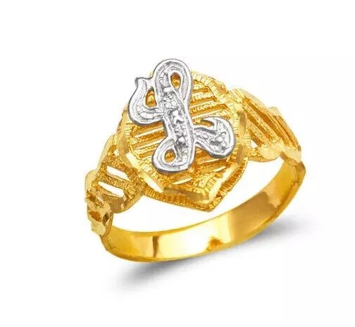 NEW 14K TWO TONE GOLD MENS CURSIVE INITIAL RING (1 of 2)