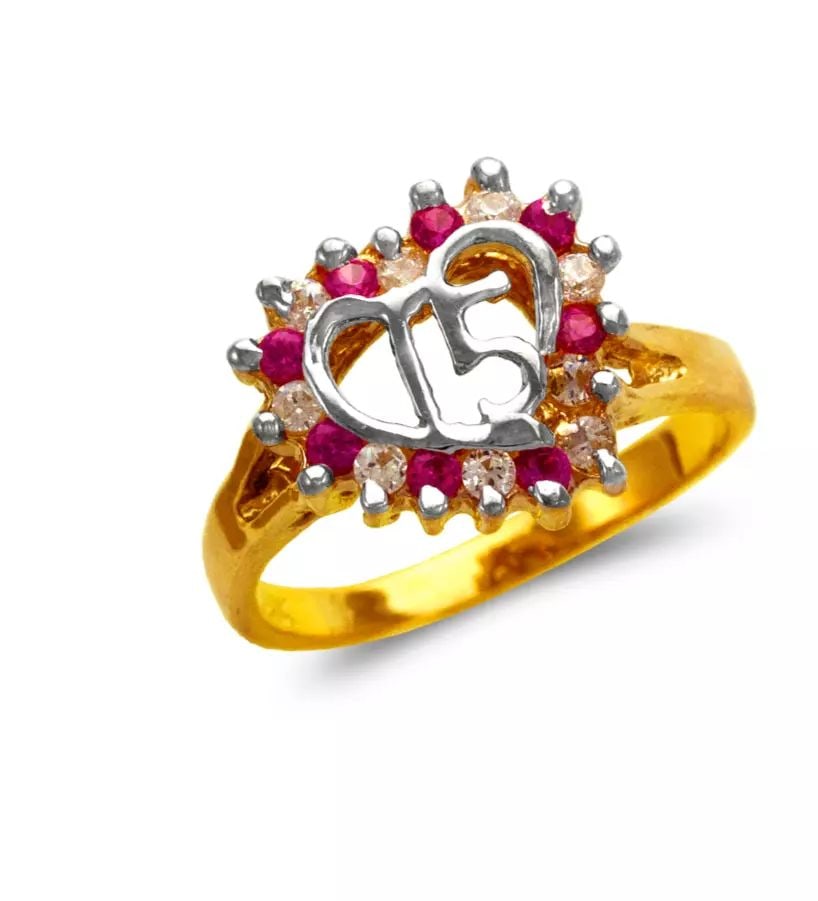 NEW 14K TWO TONE GOLD LADIES 15 ANOS HEART RING: NEW 14K TWO TONE GOLD LADIES 15 ANOS HEART RING 14K Two Tone Gold Size 7 Approx. 12mm Center High Polished/Cubic Zirconia Weight: 3.5 Grams