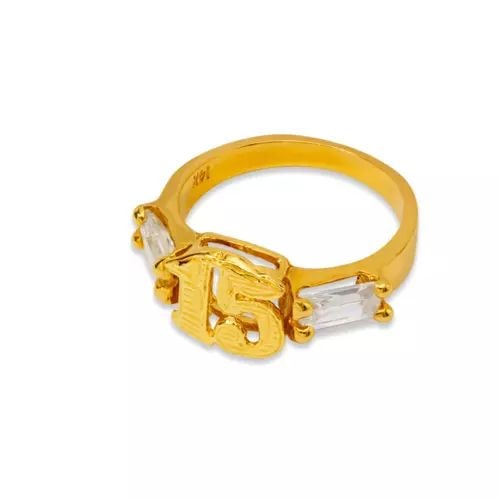 NEW 14K YELLOW GOLD LADIES 15 ANOS RING: NEW 14K YELLOW GOLD LADIES 15 ANOS RING 14K Yellow Gold Size 7 Approx.9mm Center High Polished/Cubic Zirconia Weight: 3.2 Grams