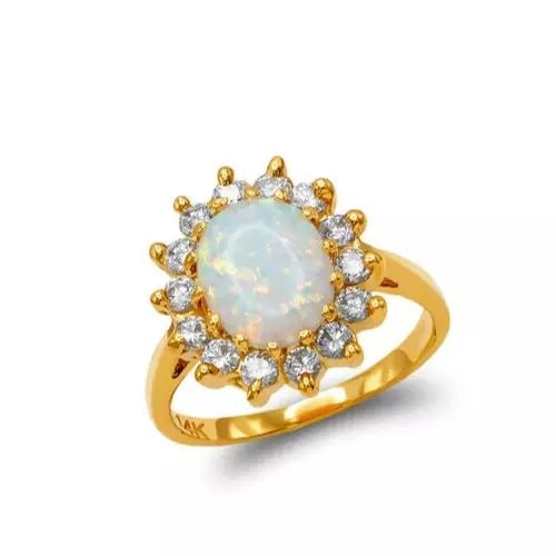 NEW 14K YELLOW GOLD LADIES OPAL FLOWER CZ RING (1 of 2)