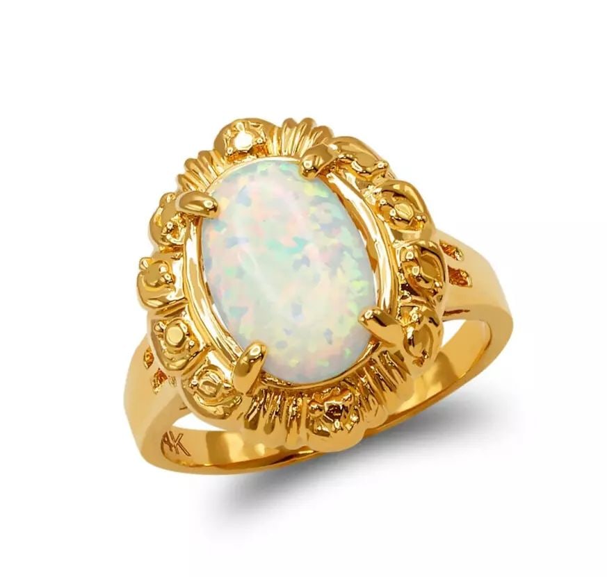 NEW 14K TWO TONE GOLD LADIES OPAL CZ RING (1 of 2)