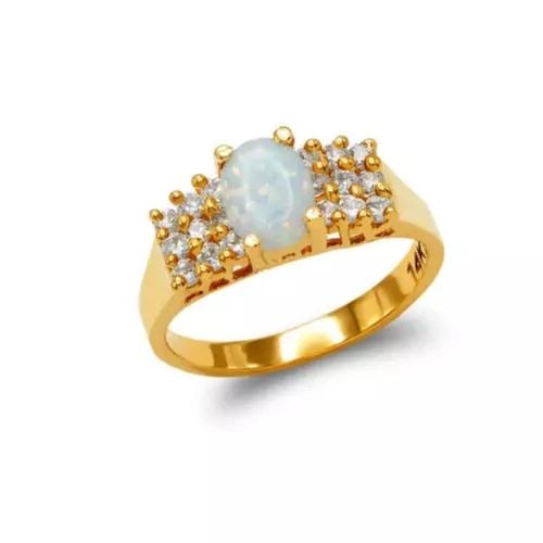 NEW 14K YELLOW GOLD LADIES OPAL CZ RING (1 of 2)