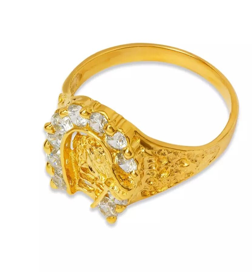 NEW 14K YELLOW GOLD MEN'S HORSE HORSESHOE CZ RING (1 of 2)