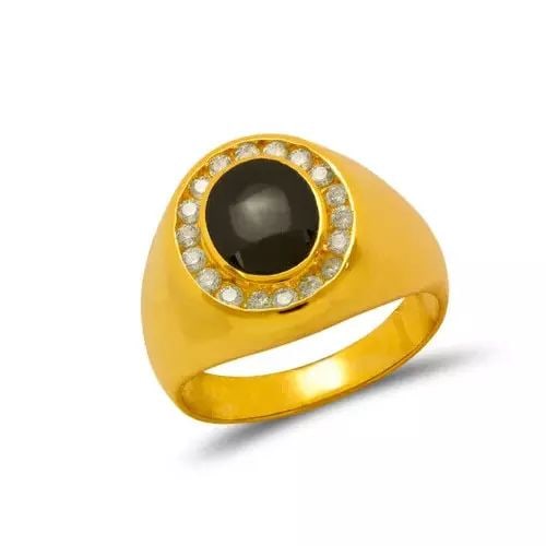 NEW 14K YELLOW GOLD MEN'S ONYX CZ RING (1 of 2)