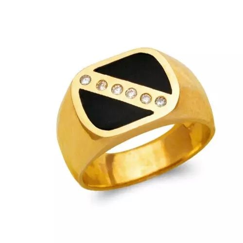 NEW 14K YELLOW GOLD MEN'S FULL CUT ONYX RING: NEW 14K YELLOW GOLD MEN'S FULL CUT ONYX RING 14K Yellow Gold Size 10 Approx. 11 mm High Polished/Diamond Cut Weight: 8.8 Grams