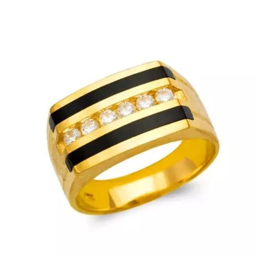 NEW 14K YELLOW GOLD MEN'S FULL CUT ONYX RING: NEW 14K YELLOW GOLD MEN'S FULL CUT ONYX RING 14K Yellow Gold Size 10 Approx. 11mm High Polished/Diamond Cut Weight: 11.9 Grams