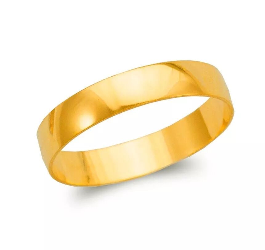 NEW 14K YELLOW GOLD PLAIN STAMPING WEDDING BAND: NEW 14K YELLOW GOLD PLAIN STAMPING WEDDING BAND 14K Yellow Gold Approx. 4mm High Polished Available in White Gold Apx Weight: 1.4g - 1.7g