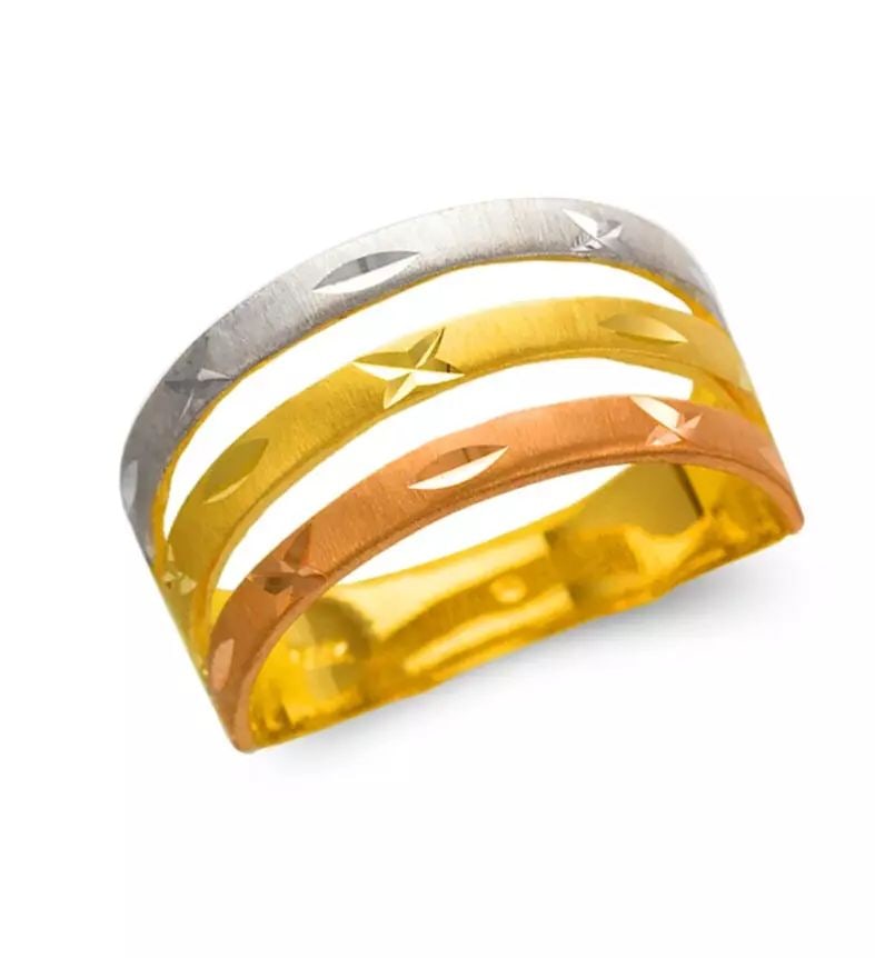 NEW 14K TRI COLOR GOLD LADIES 3 LAYER BAND RING (1 of 2)