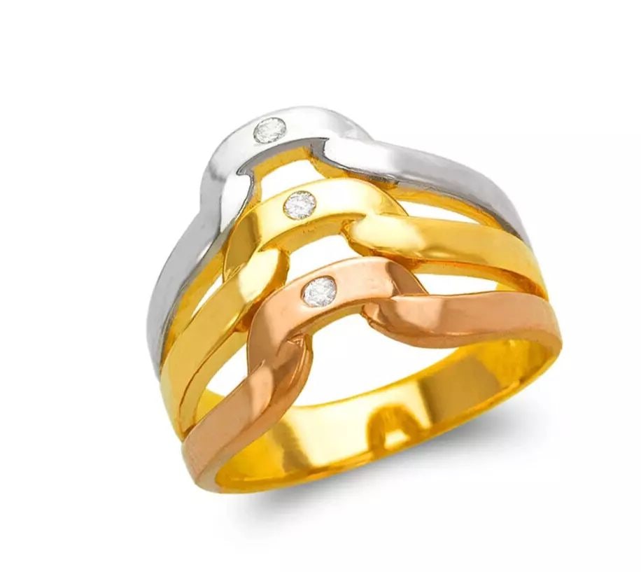 NEW 14K TRI COLOR GOLD LADIES 3 LAYER DESIGN BAND RING (1 of 2)