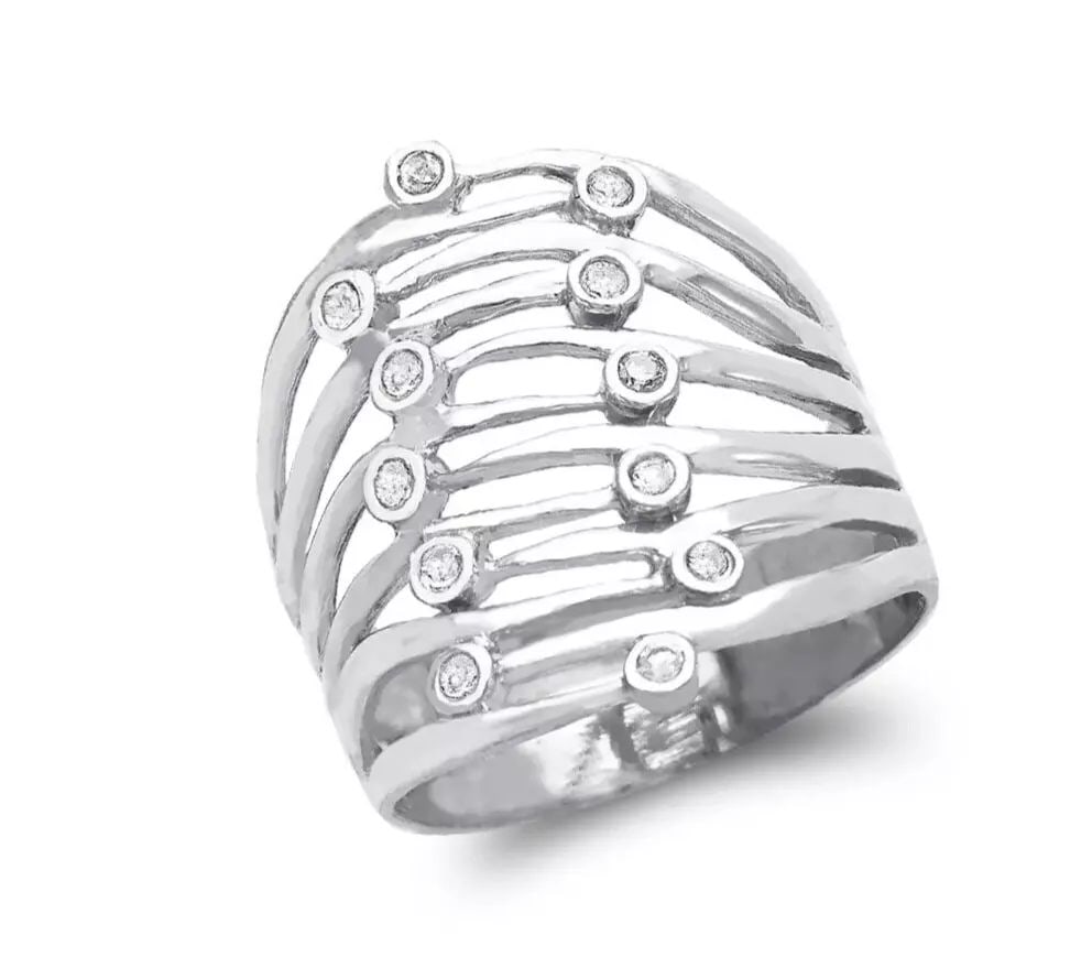 NEW 14K WHITE GOLD LADIES 3 LAYER DESIGN BAND RING (1 of 2)