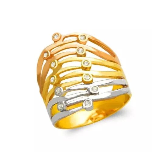 NEW 14K TRI COLOR GOLD LADIES 3 LAYER DESIGN BAND RING (1 of 2)