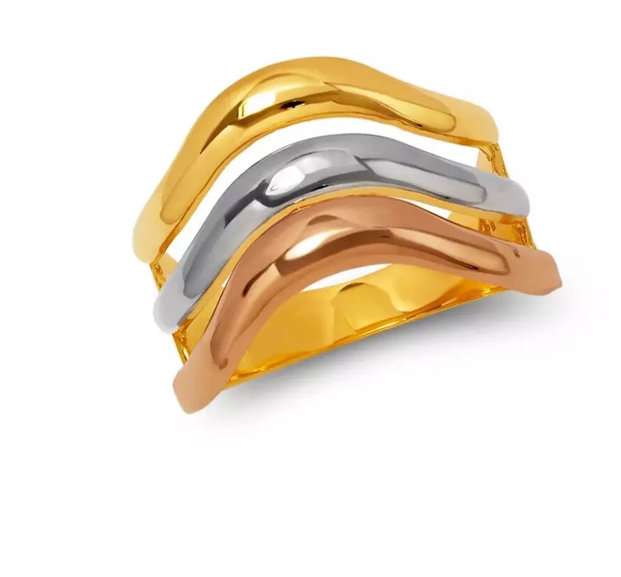 NEW 14K TRI COLOR GOLD LADIES 3 LAYER DESIGN BAND RING (1 of 2)