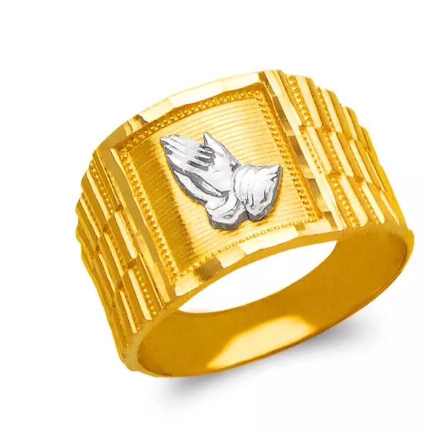 NEW 14K TWO TONE GOLD MEN'S PRAYING HANDS RING: NEW 14K TWO TONE GOLD MEN'S PRAYING HANDS RING 14K Two Tone Size 10 Approx. 14mm High Polished Weight: 4.8 Grams