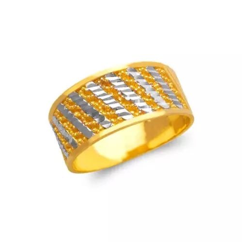 NEW 14K TWO TONE GOLD LADIES DECORATIVE FILIGREE RING: NEW 14K TWO TONE GOLD LADIES FILIGREE RING 14K Two Tone Gold Size 7 Approx. 10 mm High Polished/Diamond Cut Weight: 4.2 Grams