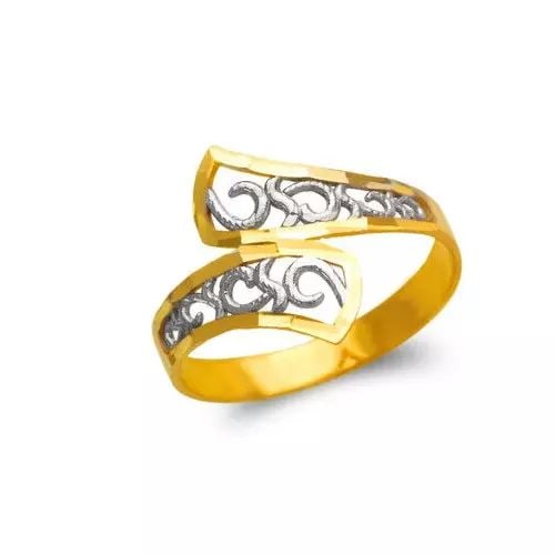 NEW 14K TWO TONE GOLD LADIES FILIGREE RING: NEW 14K TWO TONE GOLD LADIES FILIGREE RING 14K Two Tone Gold Size 7 Approx. 16mm High Polished/Diamond Cut Weight: 1.8 Grams