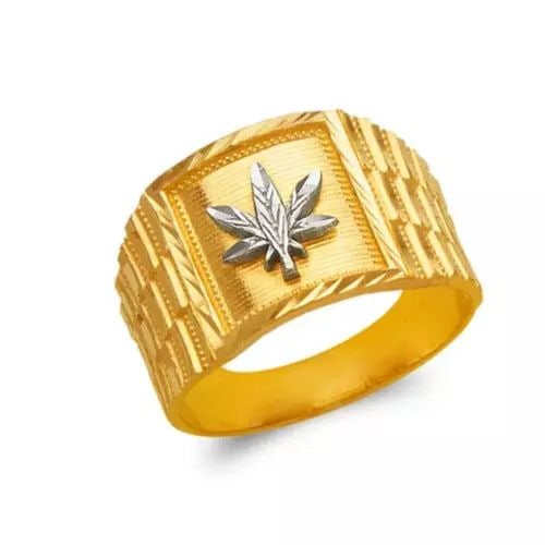 NEW 14K TWO TONE GOLD MEN'S MARIJUANA RING: NEW 14K TWO TONE GOLD MEN'S MARIJUANA RING 14K Two Tone Gold Size 10 Approx. 14mm High Polished Weight: 4.7 Grams
