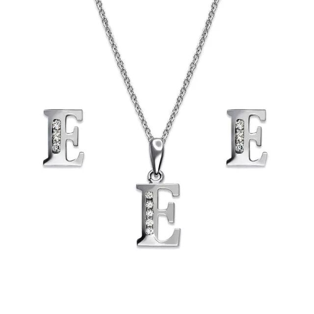 NEW 14K WHITE GOLD INITIAL " E " COLLECTION SET EARRINGS PENDANT (1 of 2)