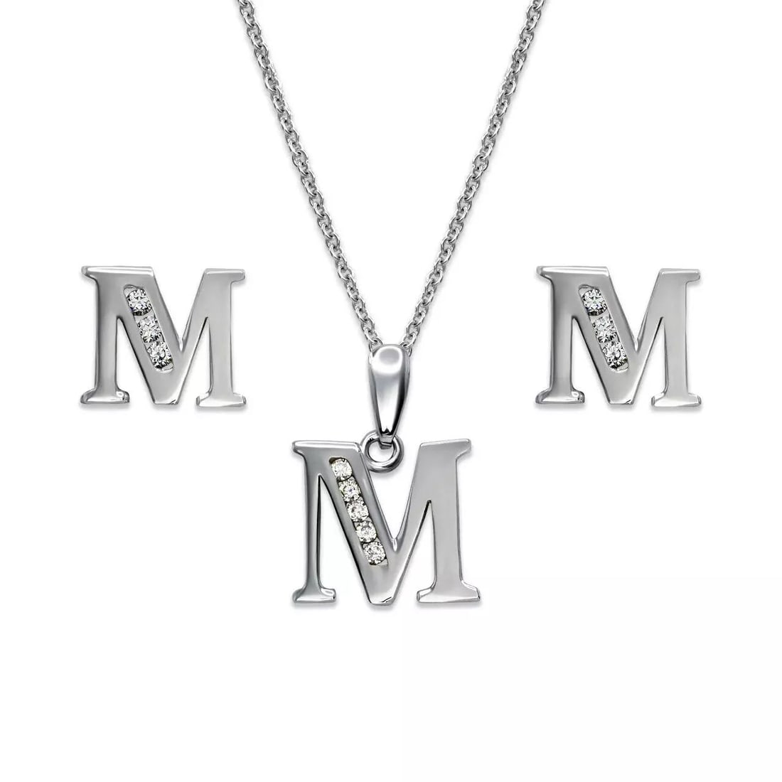 NEW 14K WHITE GOLD INITIAL " M " COLLECTION SET EARRINGS PENDANT (1 of 2)