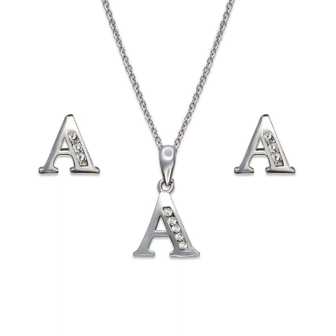 NEW 14K WHITE GOLD INITIAL "A" COLLECTION SET EARRINGS PENDANT (1 of 2)