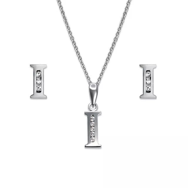 NEW 14K WHITE GOLD INITIAL " I " COLLECTION SET EARRINGS PENDANT: NEW 14K WHITE GOLD INITIAL " I " COLLECTION SET 14K White Gold Approx. Measurements: Earrings- 3x7mm, Pendant- 4x10mm High Polished/Cubic Zirconia Items in this Set: Earrings, Pendant Chains Sold Sepa