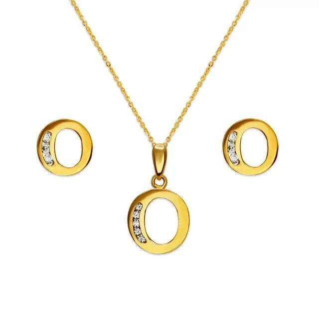 NEW 14K YELLOW GOLD INITIAL " O " COLLECTION SET EARRINGS PENDANT (1 of 2)
