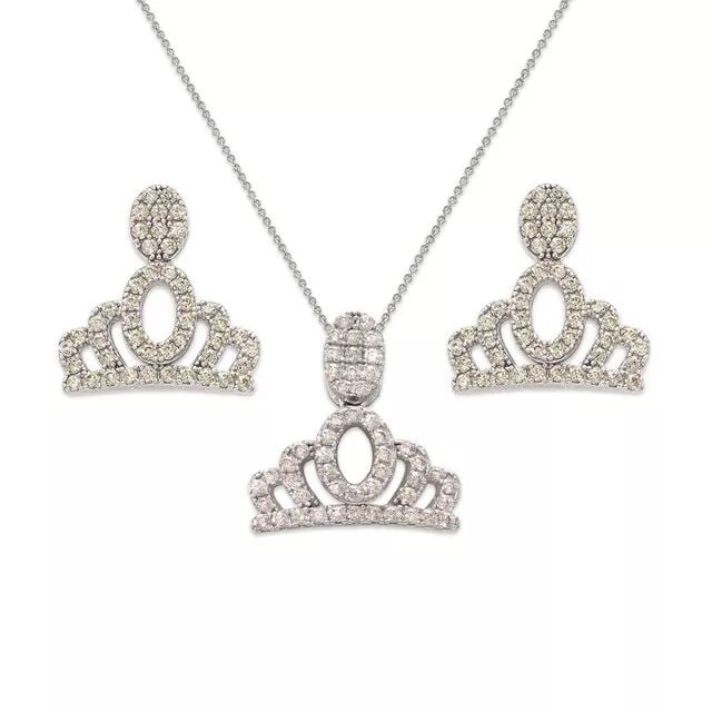 NEW 14K WHITE GOLD FANCY COLLECTION SET EARRINGS PENDANT: NEW 14K WHITE GOLD FANCY COLLECTION SET 14K White Gold Approx. Measurements: Earrings - 12x12mm, Pendant - 13x13mm High Polished/Cubic Zirconia Items in this Set: Earrings, Pendant Chains Sold Separat