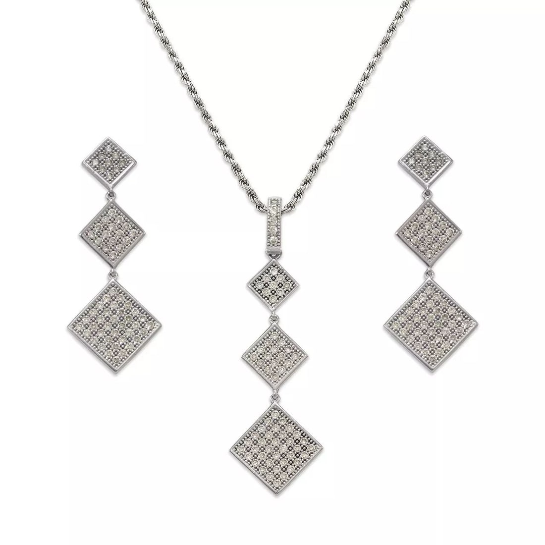 NEW 14K WHITE GOLD FANCY FANCY DIAMON DROP CZ SET EARRINGS PENDANT (1 of 2)