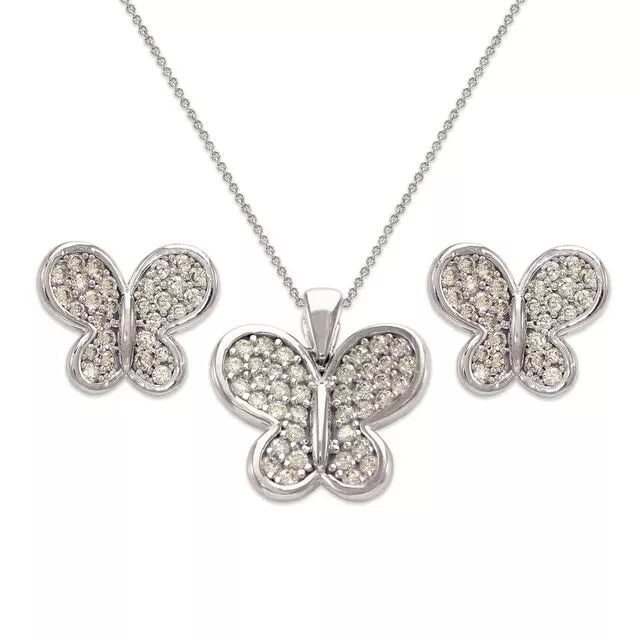 NEW 14K WHITE GOLD FANCY COLLECTION SET EARRINGS PENDANT: NEW 14K WHITE GOLD FANCY COLLECTION SET 14K White Gold Approx. Measurements: Earrings- 12x10mm, Pendant- 14x12mm High Polished/Cubic Zirconia Items in this Set: Earrings, Pendant Chains Sold Separatel