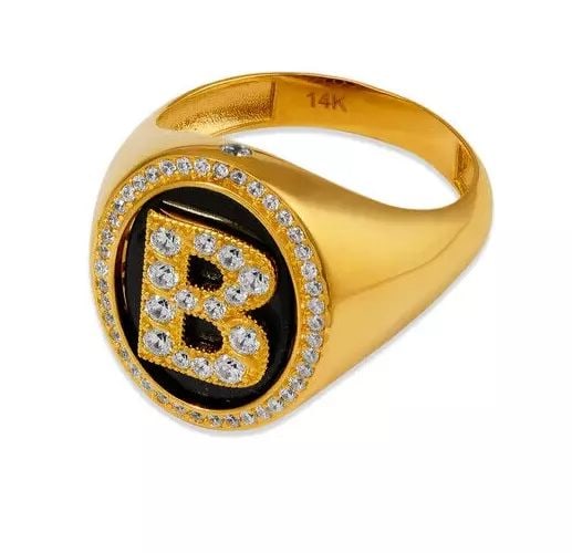 NEW 14K YELLOW GOLD MEN'S INITIAL B RING (1 of 2)